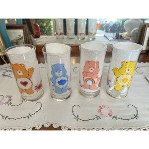 Set of 4 Care Bears Pizza Hut Glasses Vintage 1983 Limited Edition EXCELLENT